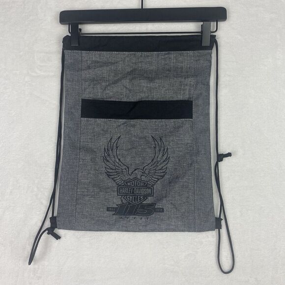 Harley Davidson String Drawstring Backpack Bag Gray Black - Picture 1 of 5